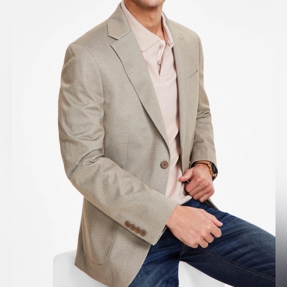Calvin Klein Mens Slim fit Sport Coat Blazer 42R Tan Stretch Polyester Brand New - Picture 1 of 7
